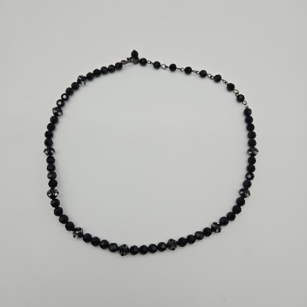 Chicos Single Strand Black Czech Glass Faceted Bead Necklace